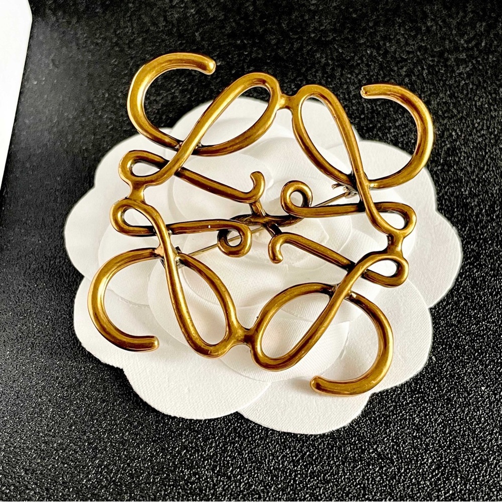 LOEWE Anagram Gold Tone Brooch - Iconic Logo Pin